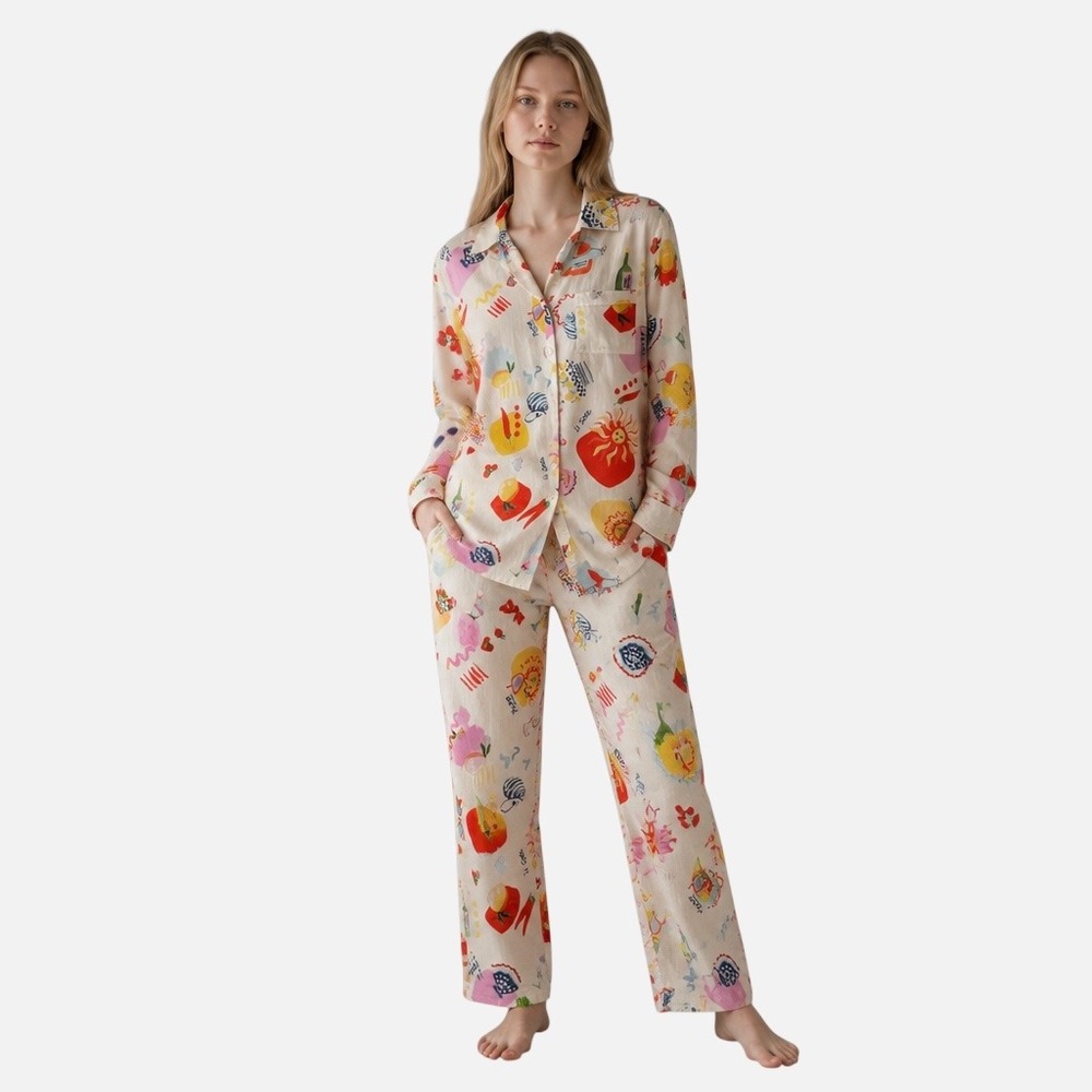 True Destinations "Sol Party" Italian Summer Lounge Set Top M Pants S Cotton